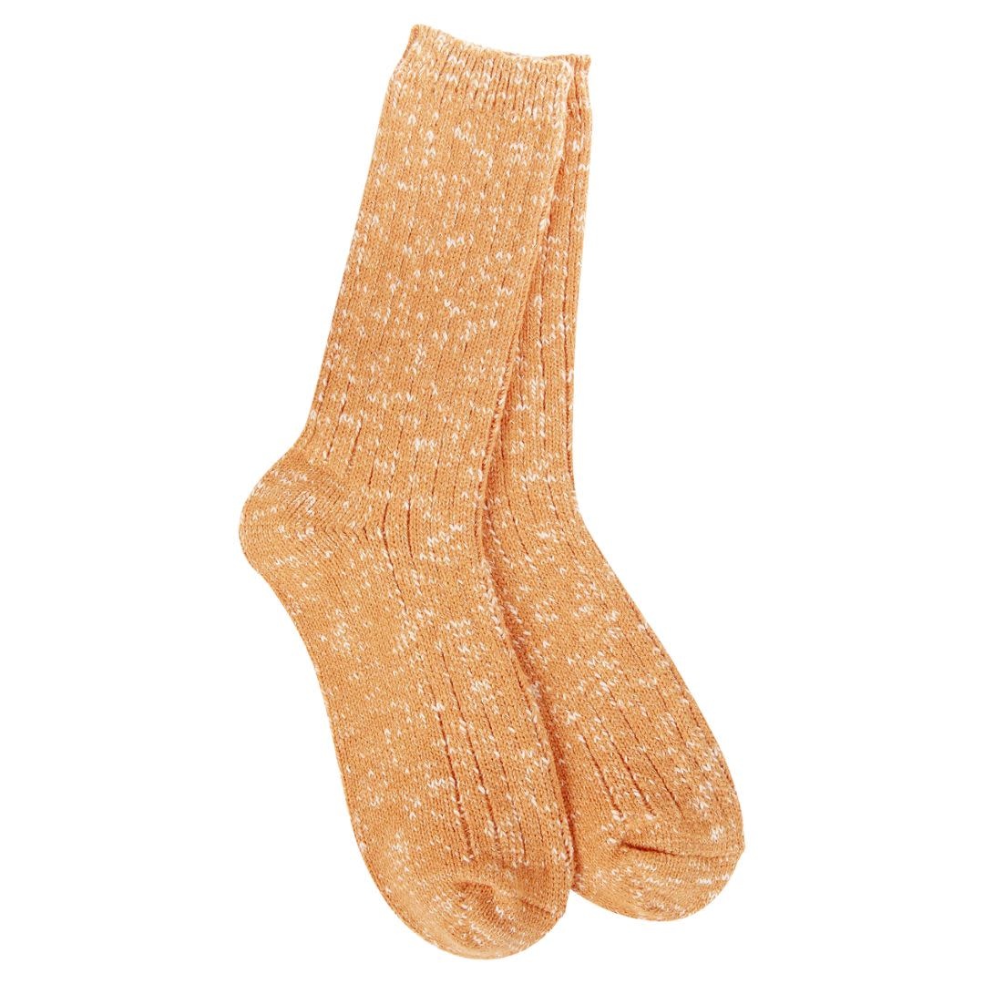 World's Softest Socks Women's Cotton Slub Marled Crew Orange O/S