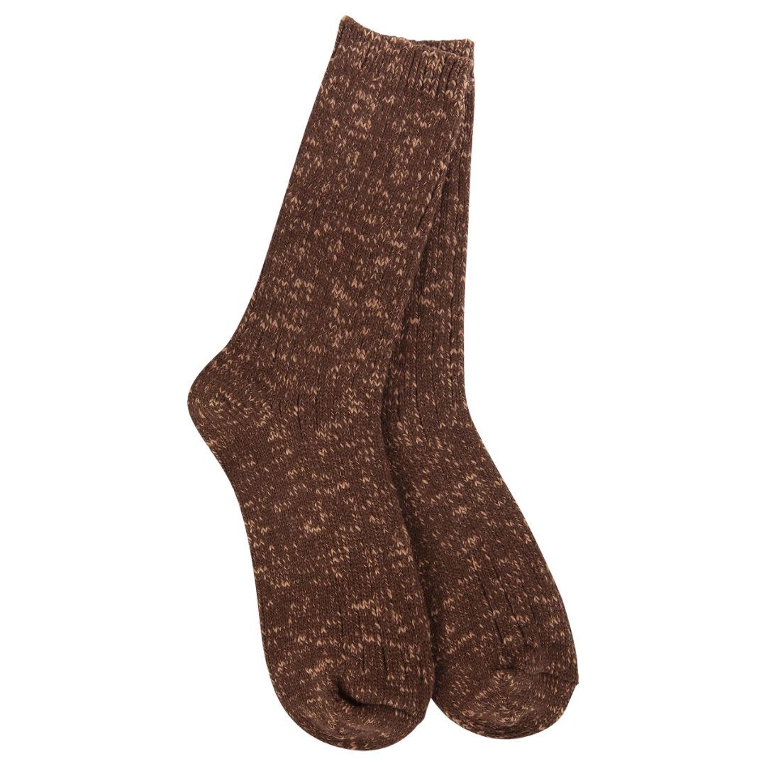World's Softest Socks Women's Cotton Slub Marled Crew Coffee O/S