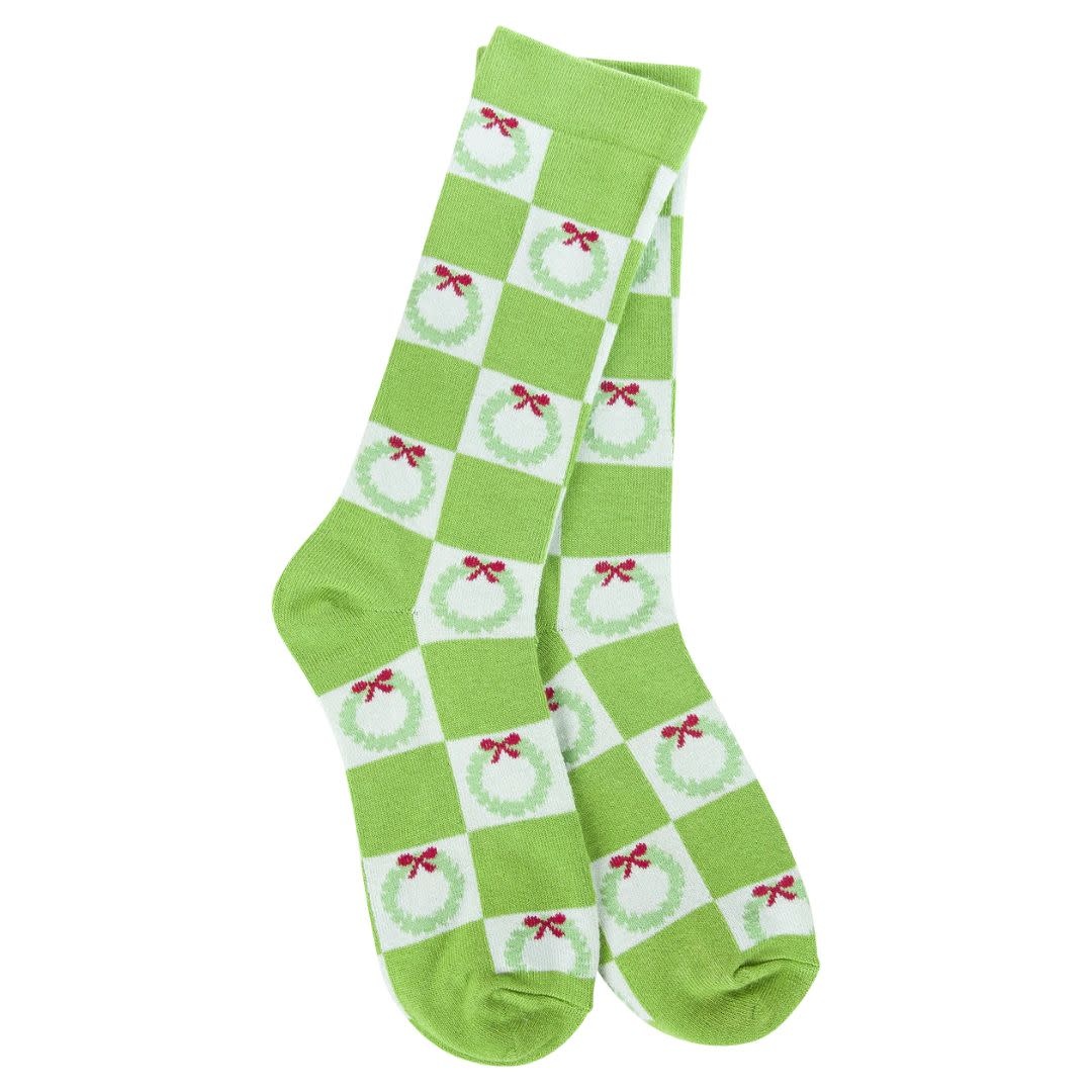 World's Softest Socks Women's Holiday Crew Sock  Wreath Check O/S