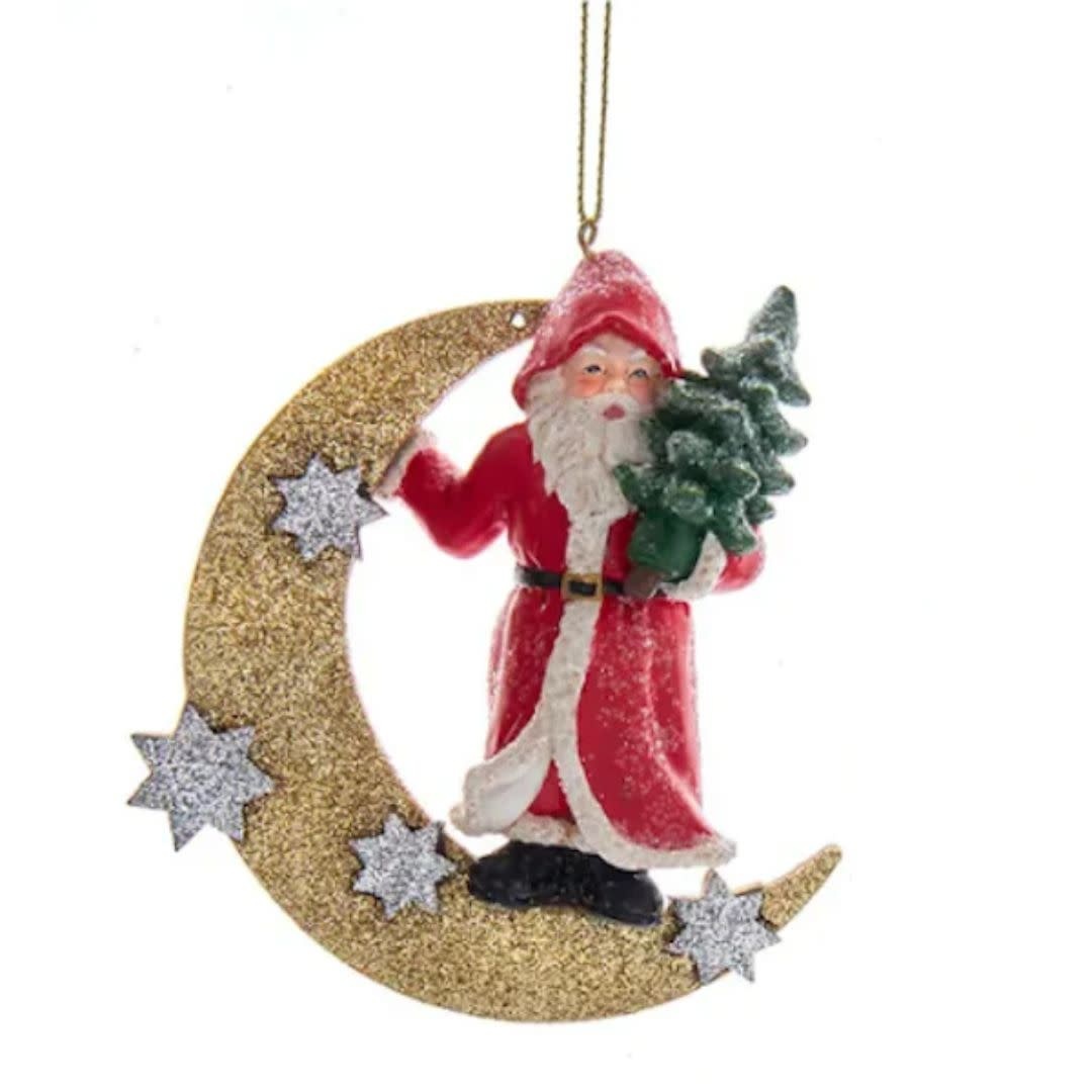 Kurt Adler 4" German Santa On Moon Ornament
