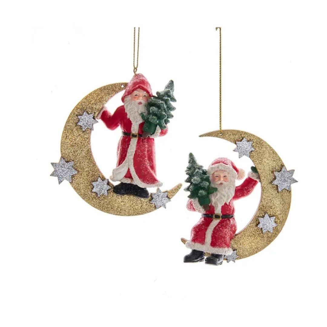 Kurt Adler 4" German Santa On Moon Ornament