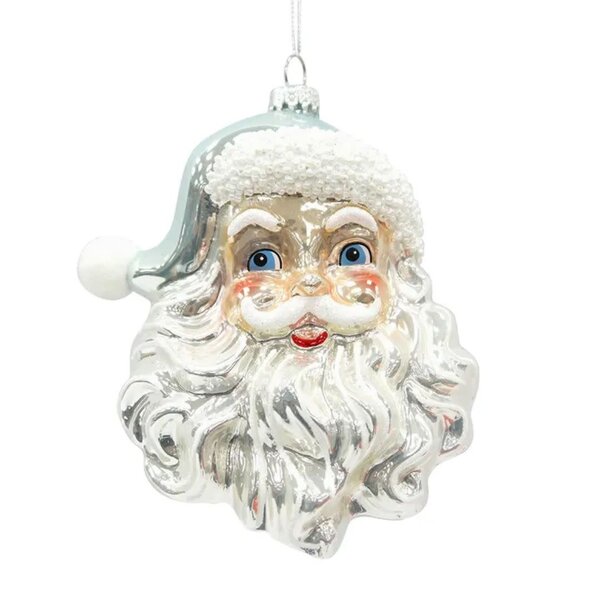 Kurt Adler Glass Santa Head With Blue Hat Ornament