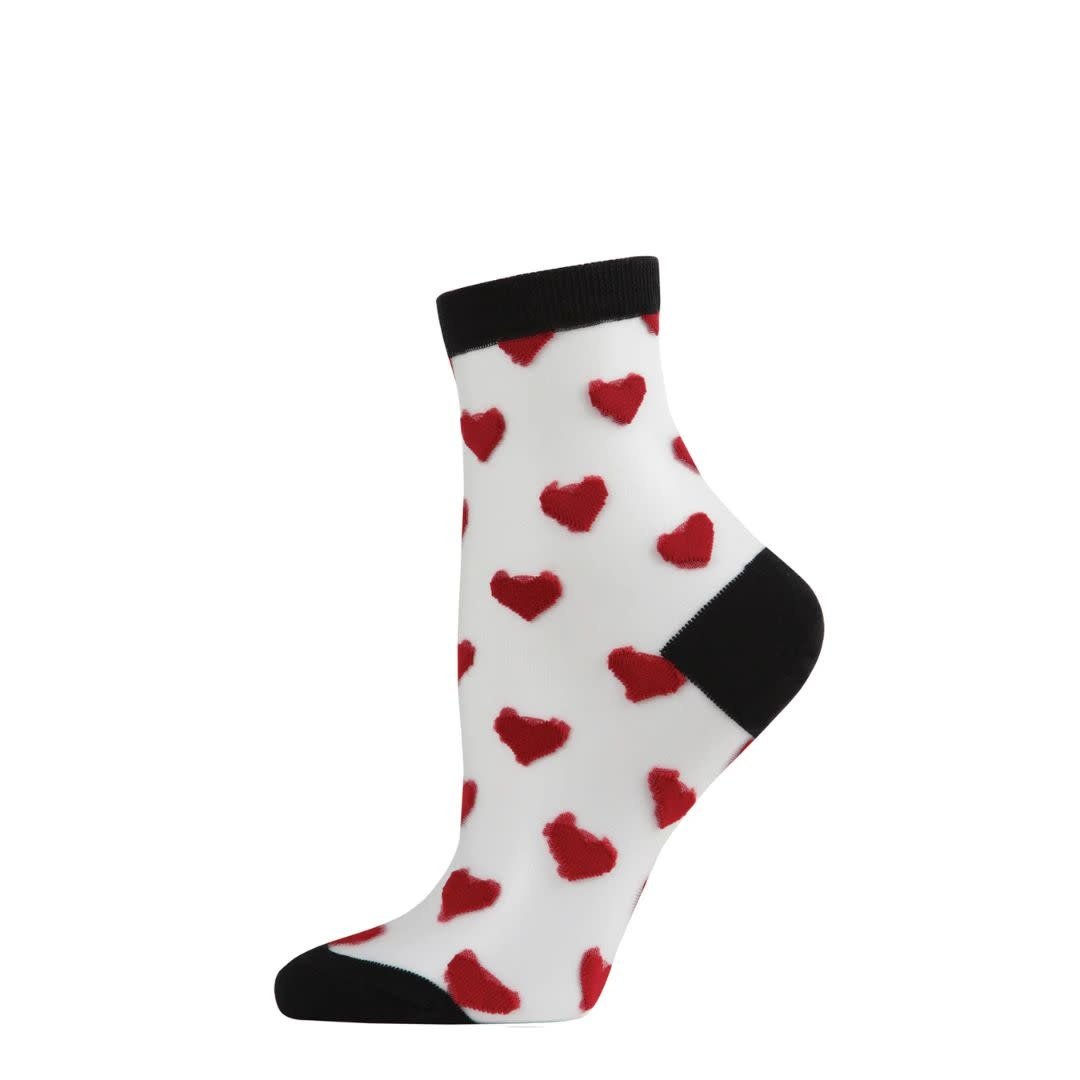 MeMoí Hearts Sheer Anklet: Black-Red: 9-11