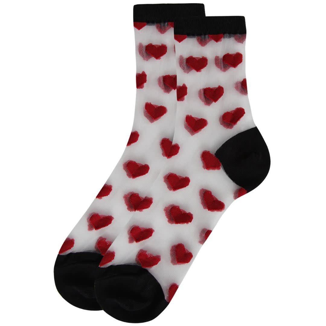 MeMoí Hearts Sheer Anklet: Black-Red: 9-11