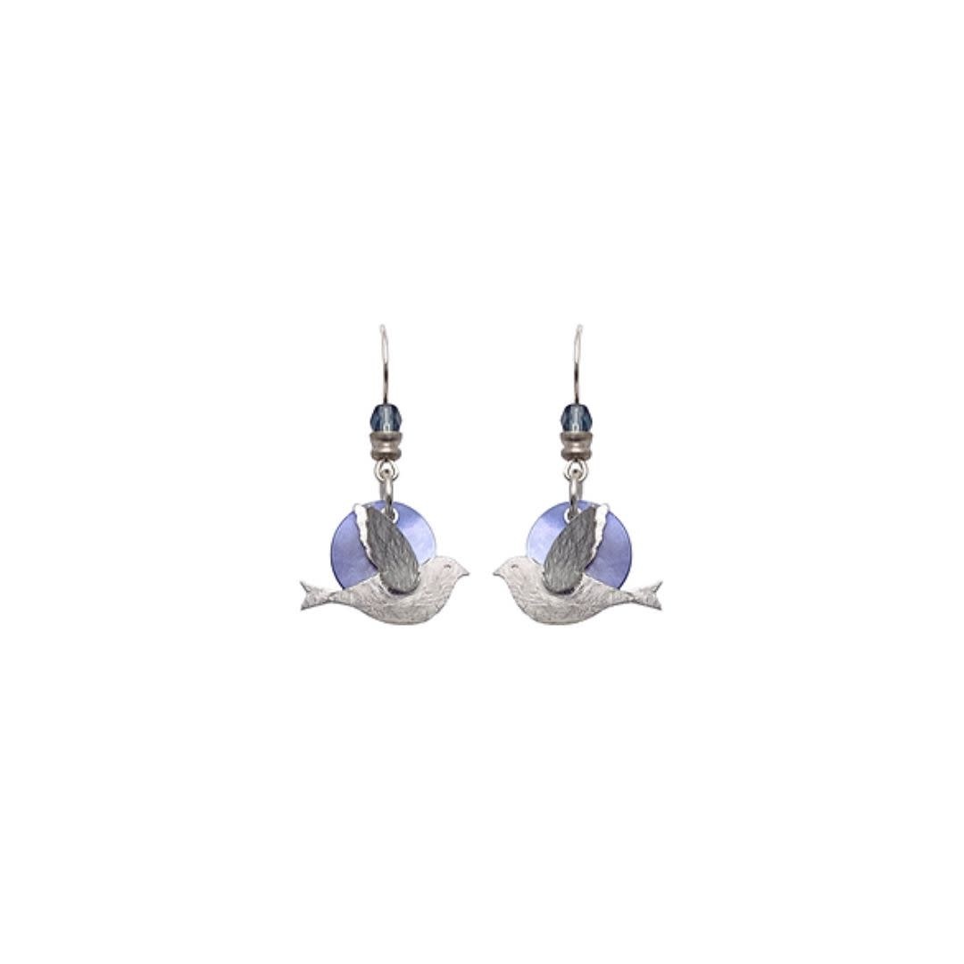 John Michael Richardson Matte Silver Dainty Doves Earrings Periwinkle