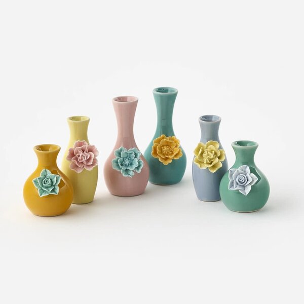 One Hundred 80 Degrees Colored Ceramic Mini Bud Vase w/ Flower