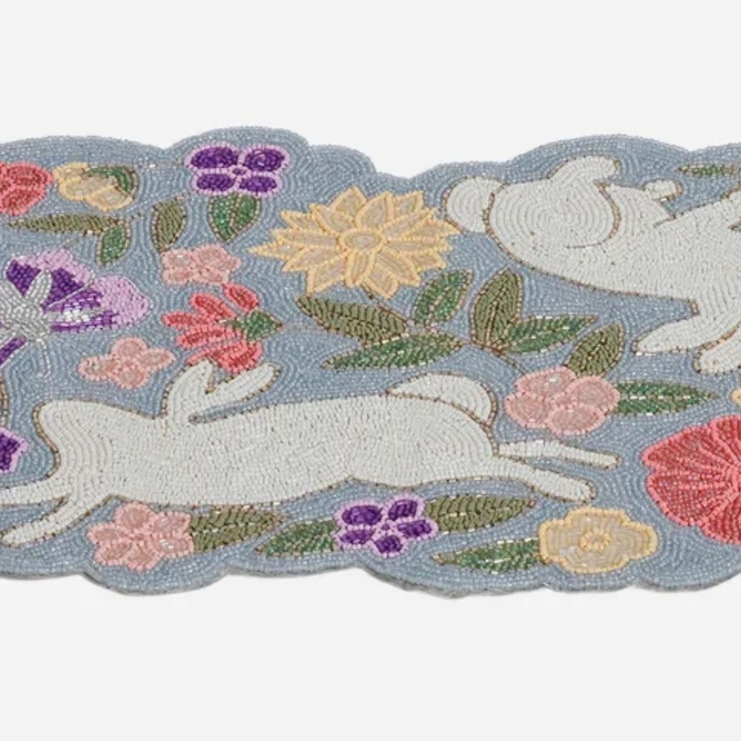 One Hundred 80 Degrees Beaded Bunny Tablerunner, Satin/Glass,  13'' X 36''