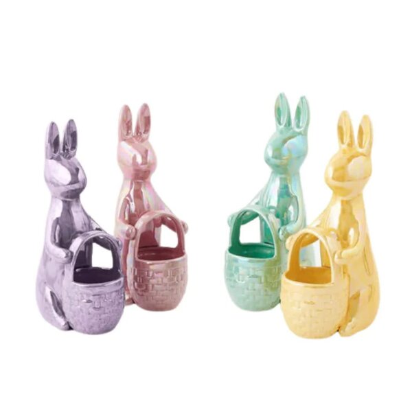 One Hundred 80 Degrees Iridescent Standing Bunny w/Basket