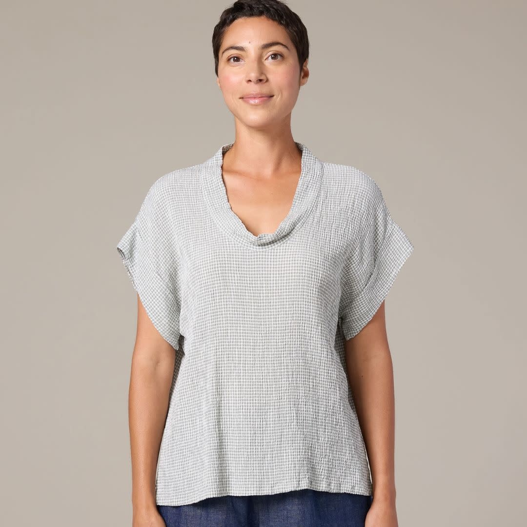 Cut Loose Cowl Top Short Sleeve Crinkle Check