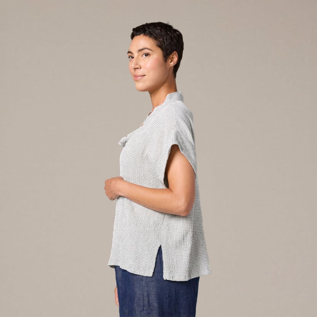 Cut Loose Cowl Top Short Sleeve Crinkle Check