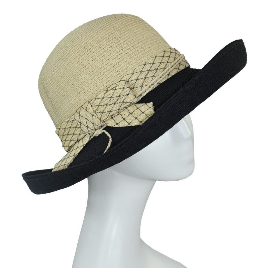 Dupatta Designs Blaire Paper Braid Hat with Upturned Brim - Natural/Black