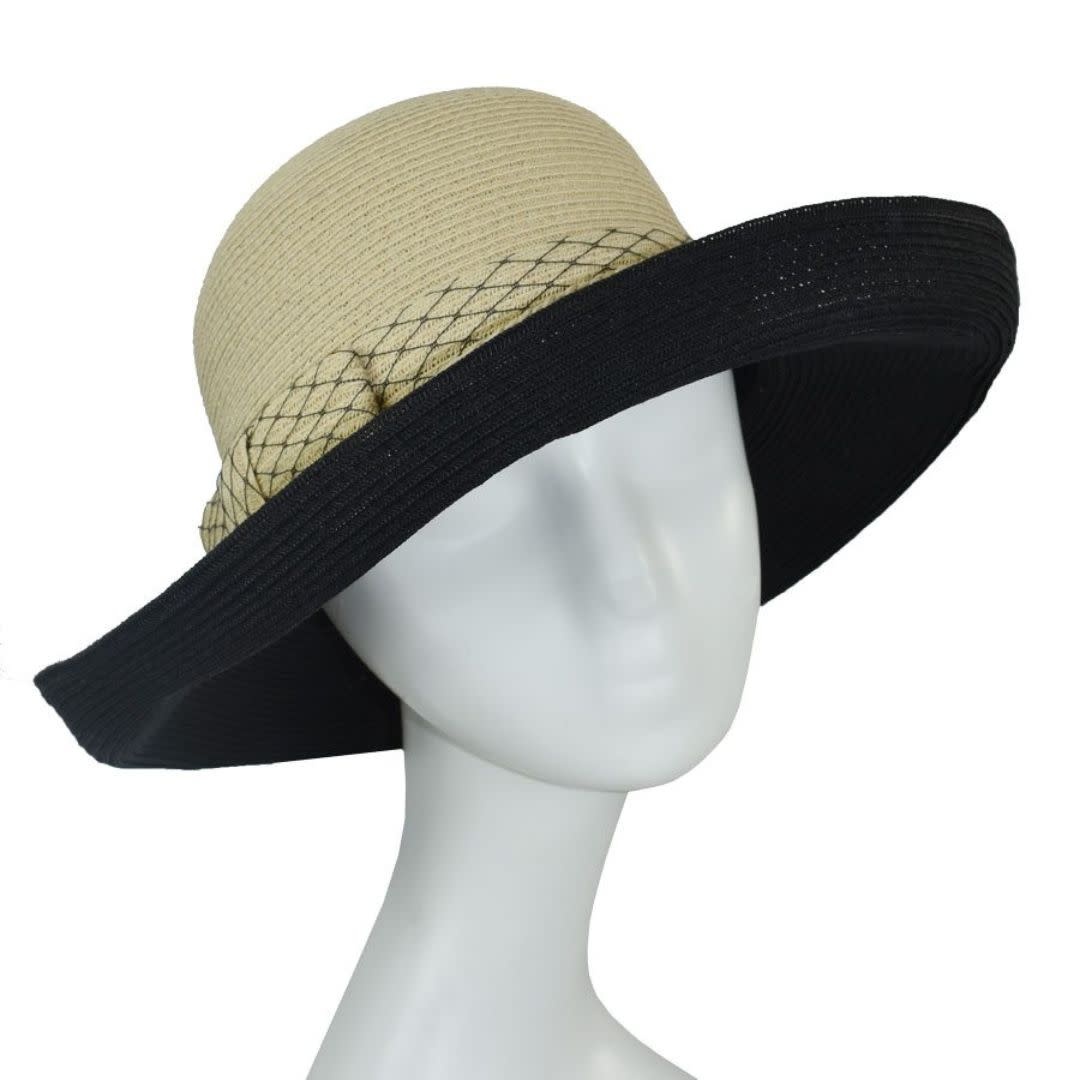Dupatta Designs Blaire Paper Braid Hat with Upturned Brim - Natural/Black