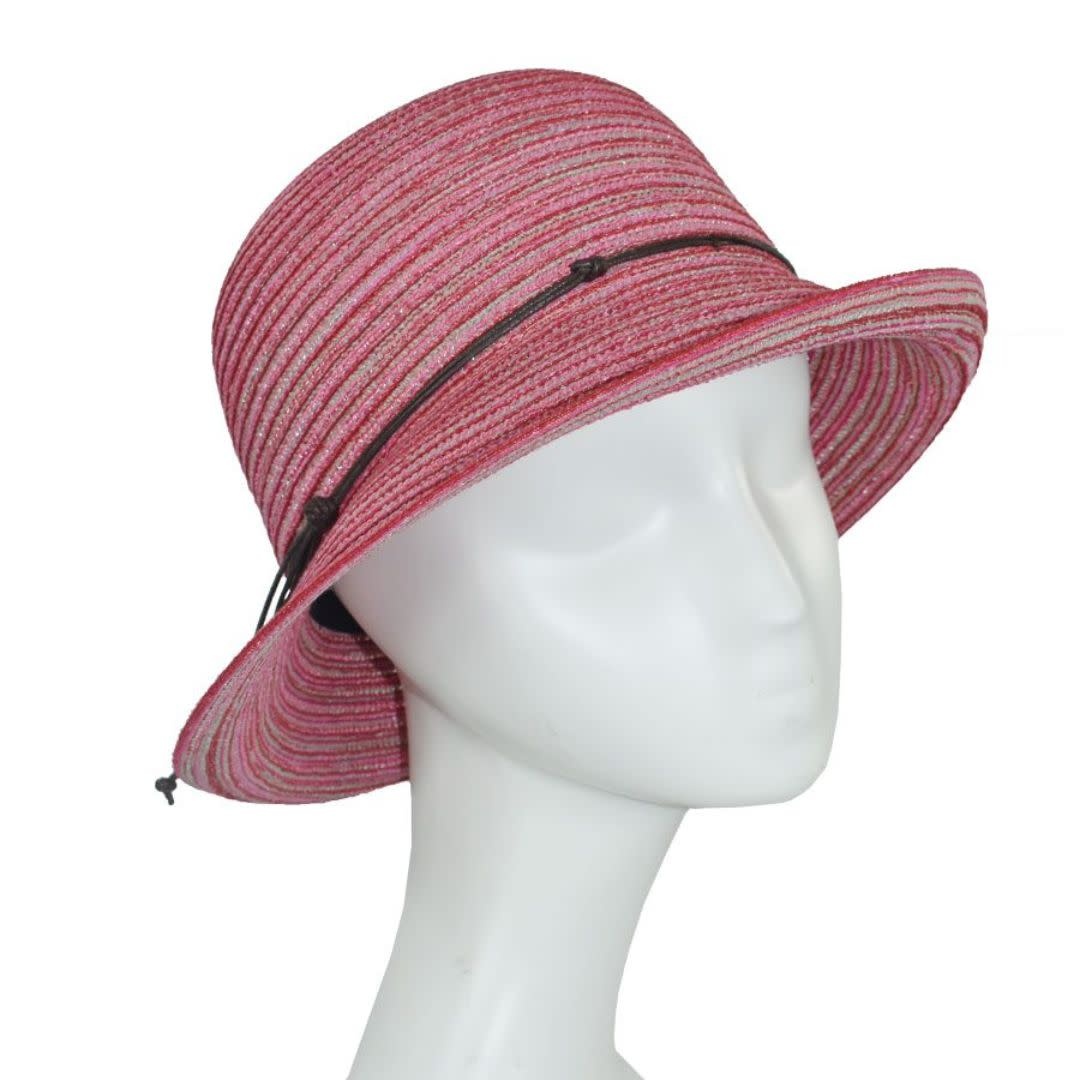 Dupatta Designs Wanda Cotton Bucket Hat w/ Stripes and Rope Band - Fuchsia