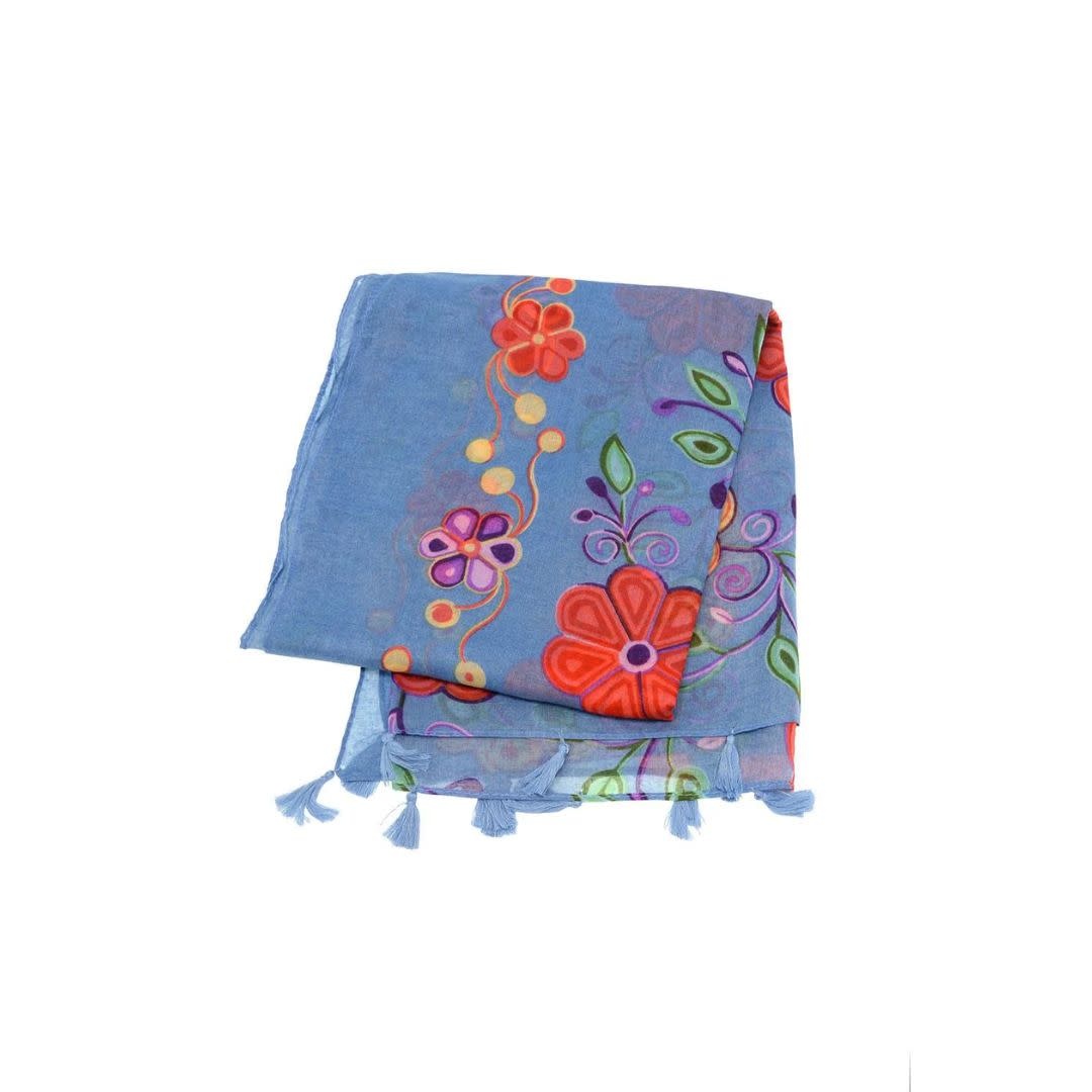 Joy Susan 180X85 Blue Scandi Floral Tassel Scarf