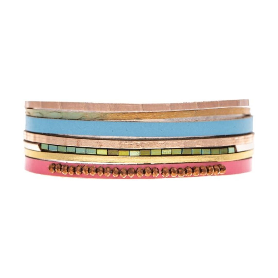Rain Jewelry Gold Multicolor Strip Glass Bead Magnetic Bracelet