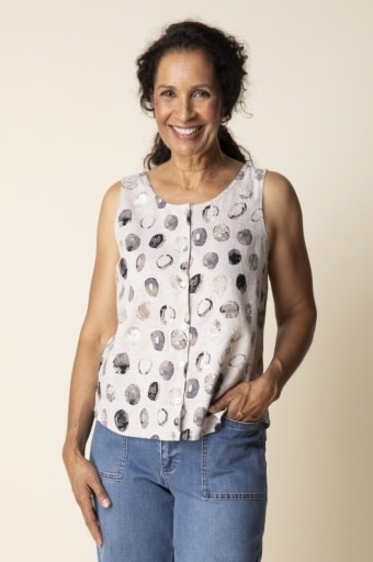 Habitat Clothes to Live In Linen Dot Pleat Back Button Tank