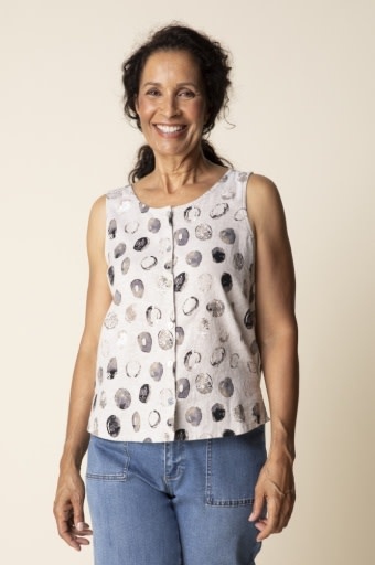 Habitat Clothes to Live In Linen Dot Pleat Back Button Tank