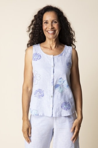 Habitat Clothes to Live In Linen Floral Pleat Back Button Tank