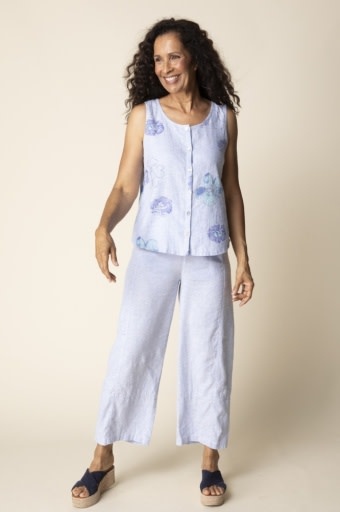Habitat Clothes to Live In Linen Floral Pleat Back Button Tank
