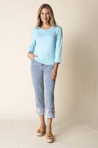 Habitat Clothes to Live In Stretch Denim Embroid Cuff Capri