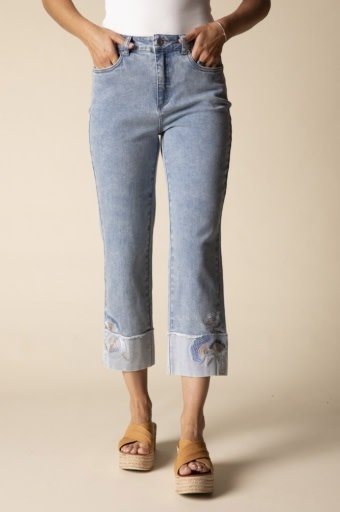 Habitat Clothes to Live In Stretch Denim Embroid Cuff Capri