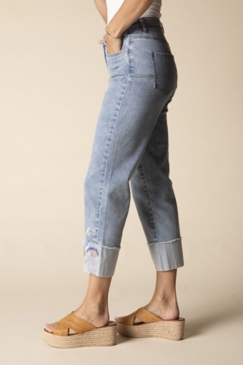 Habitat Clothes to Live In Stretch Denim Embroid Cuff Capri