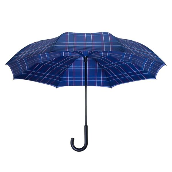 Galleria Reverse Close Umbrella Blue Plaid
