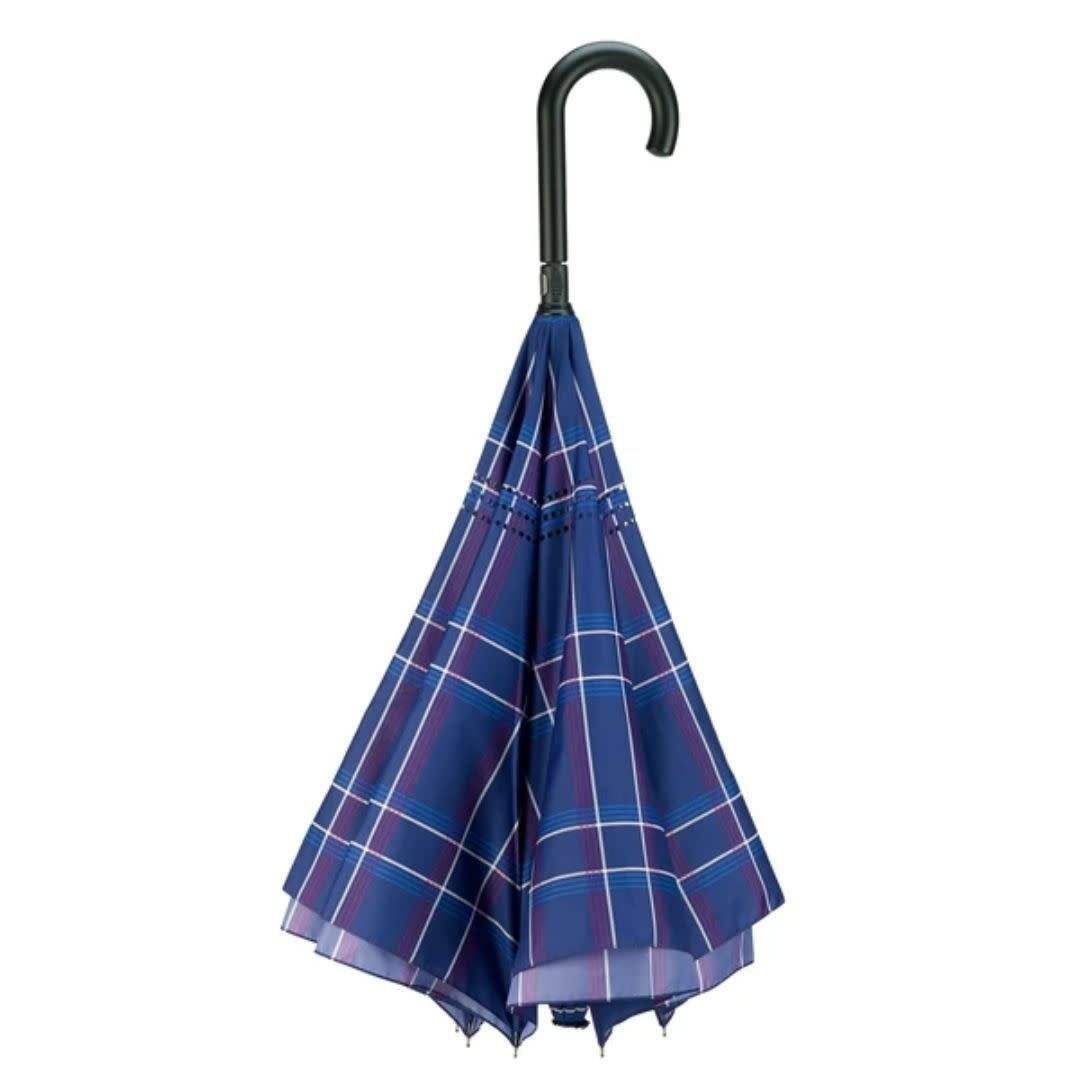 Galleria Reverse Close Umbrella Blue Plaid