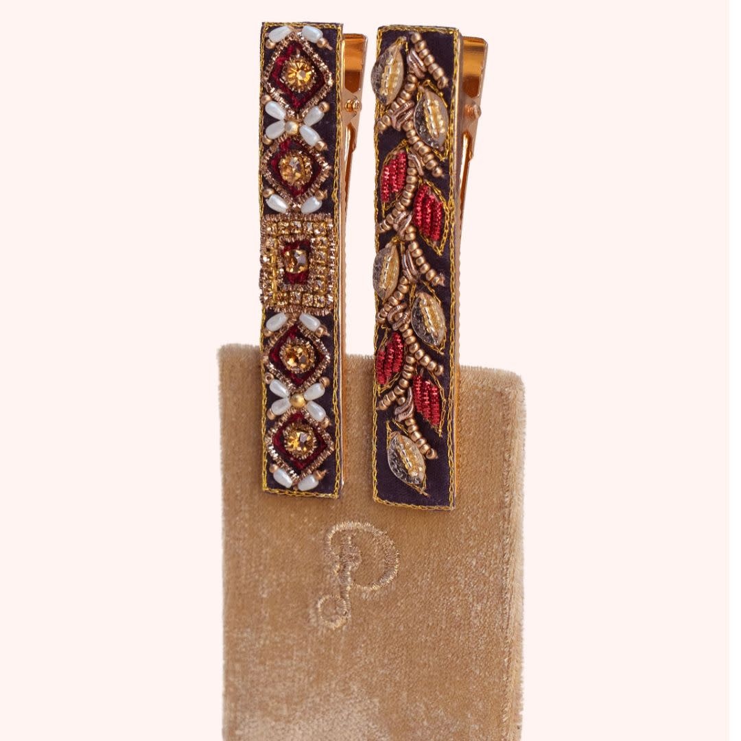 Powder Design Diamond Flower and Leaves Hairclips