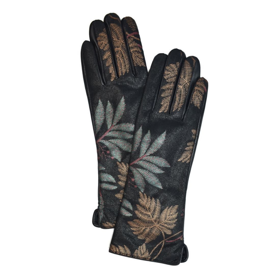 Dupatta Designs Sheepskin  100% Leather  Gloves Printed Leaf 11" Black