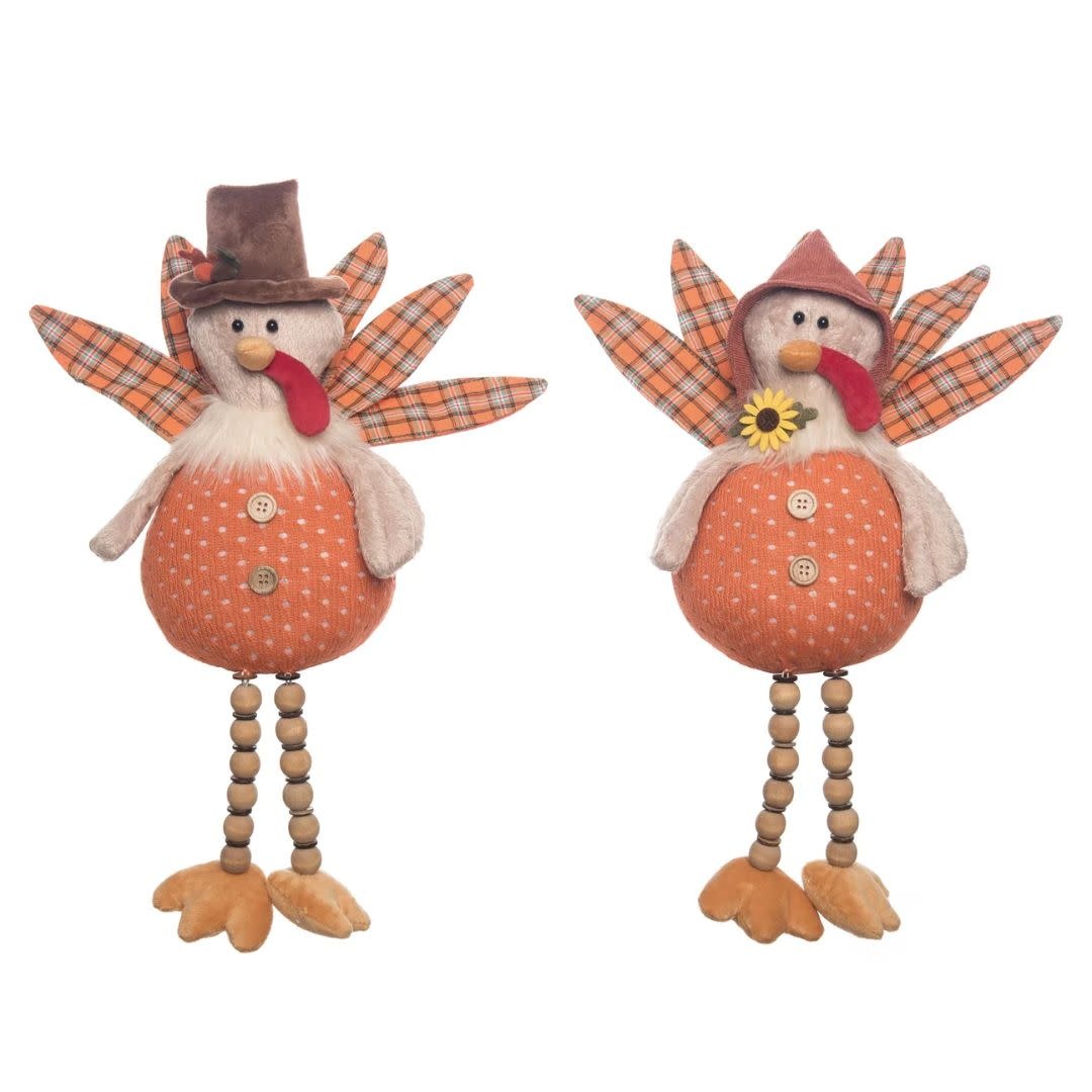 Transpac Plush Turkey Shelf Sitter w/Bead Legs
