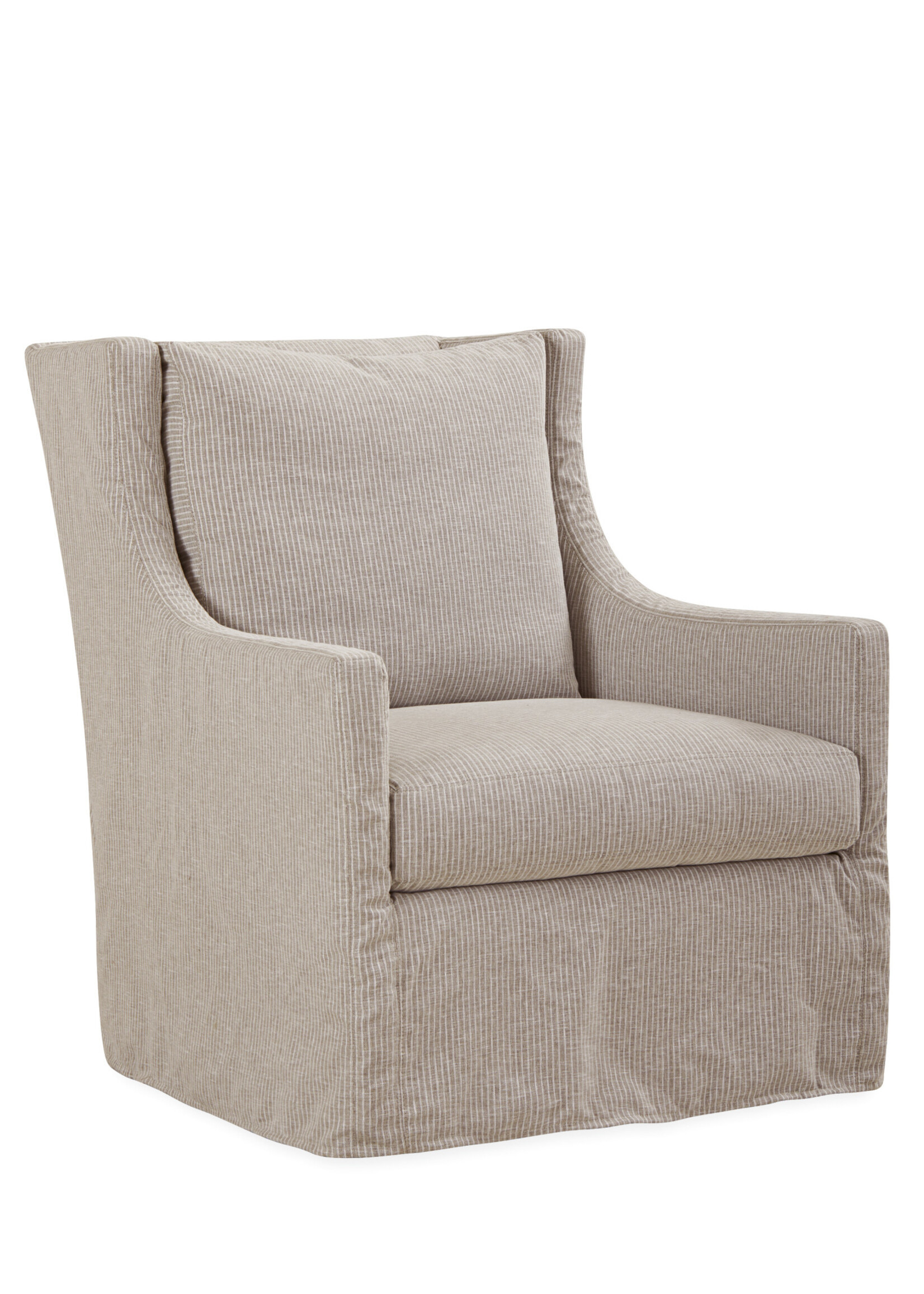 Lee Industries C1211-01SW Slipcovered Swivel Chair in Eleanor Sky (grL) Banded Skirt in Eleanor Stone