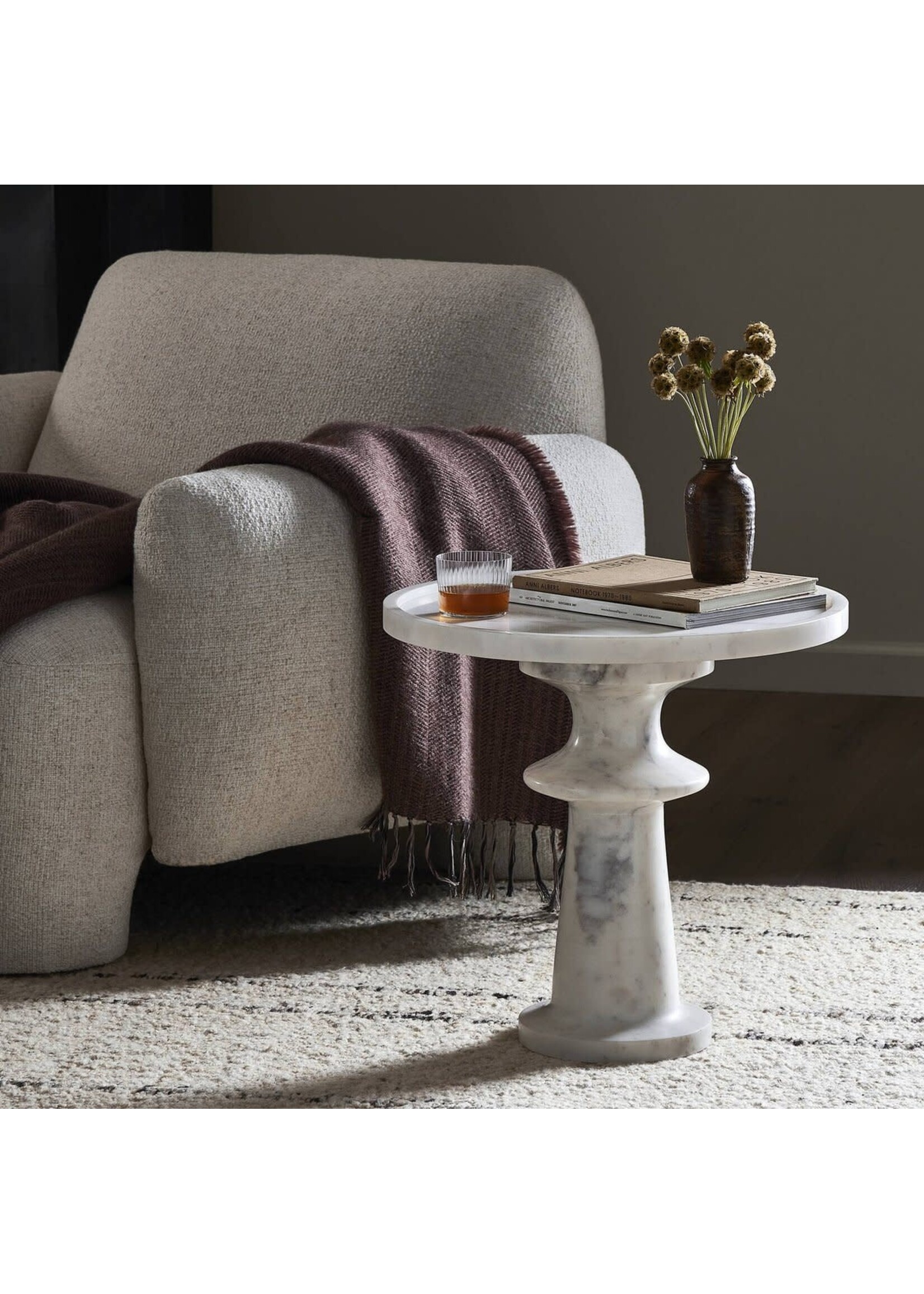 Four Hands Skylar End Table - Polished White Marble