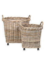 Jeffan Mona Round Rattan Storage Basket w/ Wheels Small