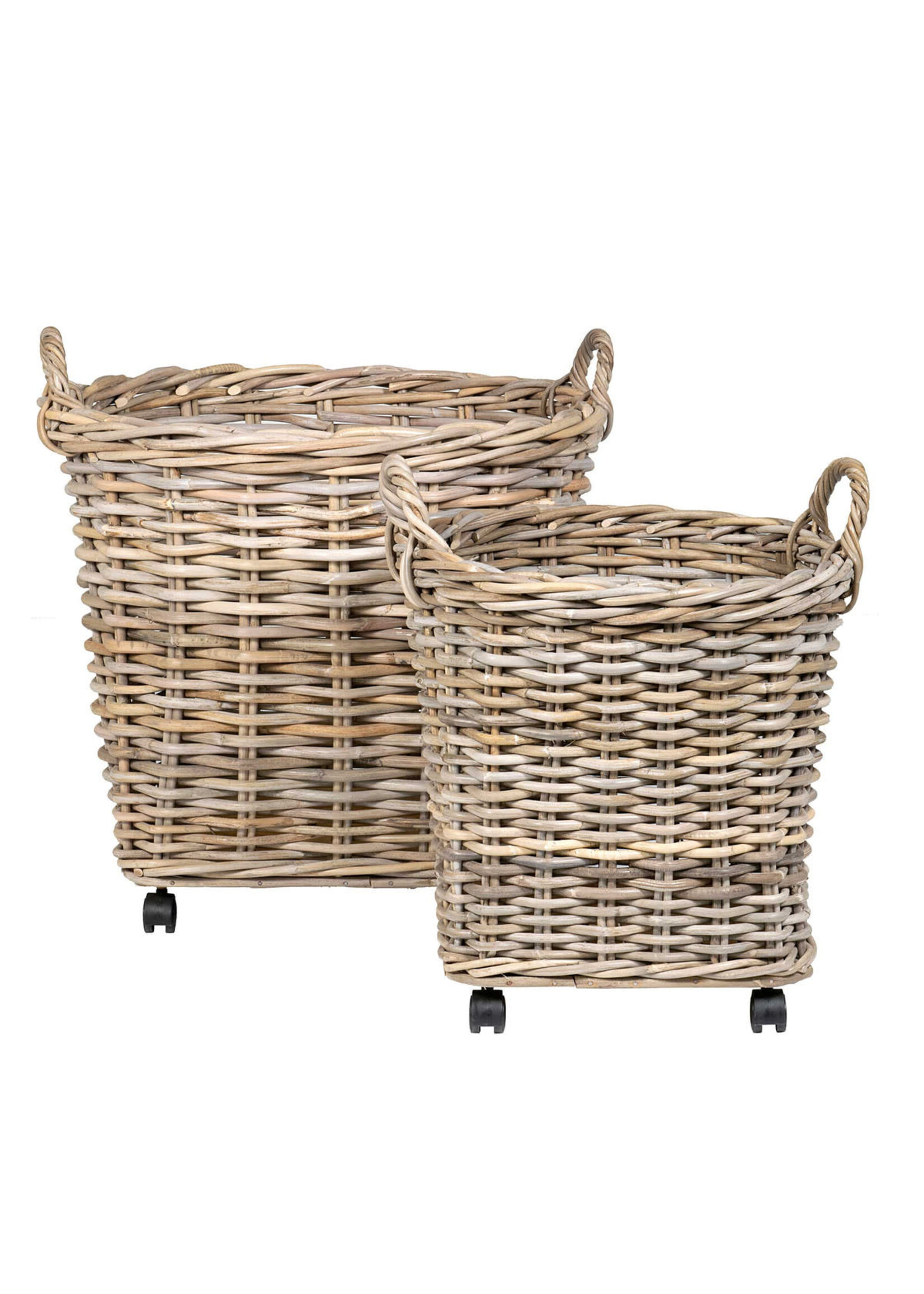 Jeffan Mona Round Rattan Storage Basket w/ Wheels Small