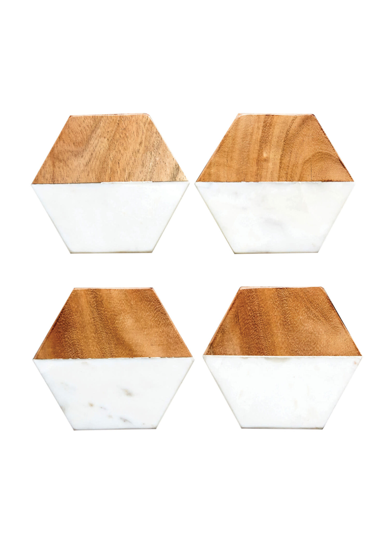 Creative Co-Op Marble & Mango Wood Hexagon Coasters, Set/4
