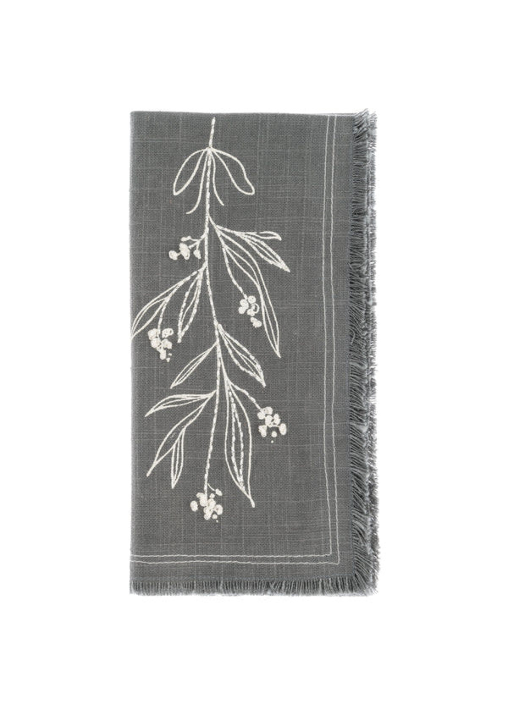 Karma Embroidered Cotton Dinner Napkins Mistletoe S/4