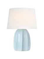 Visual Comfort & Co. Melanie 12" Cordless Accent Lamp in Crackled Moonseed with Linen Shade, Bulb and Charging Cord