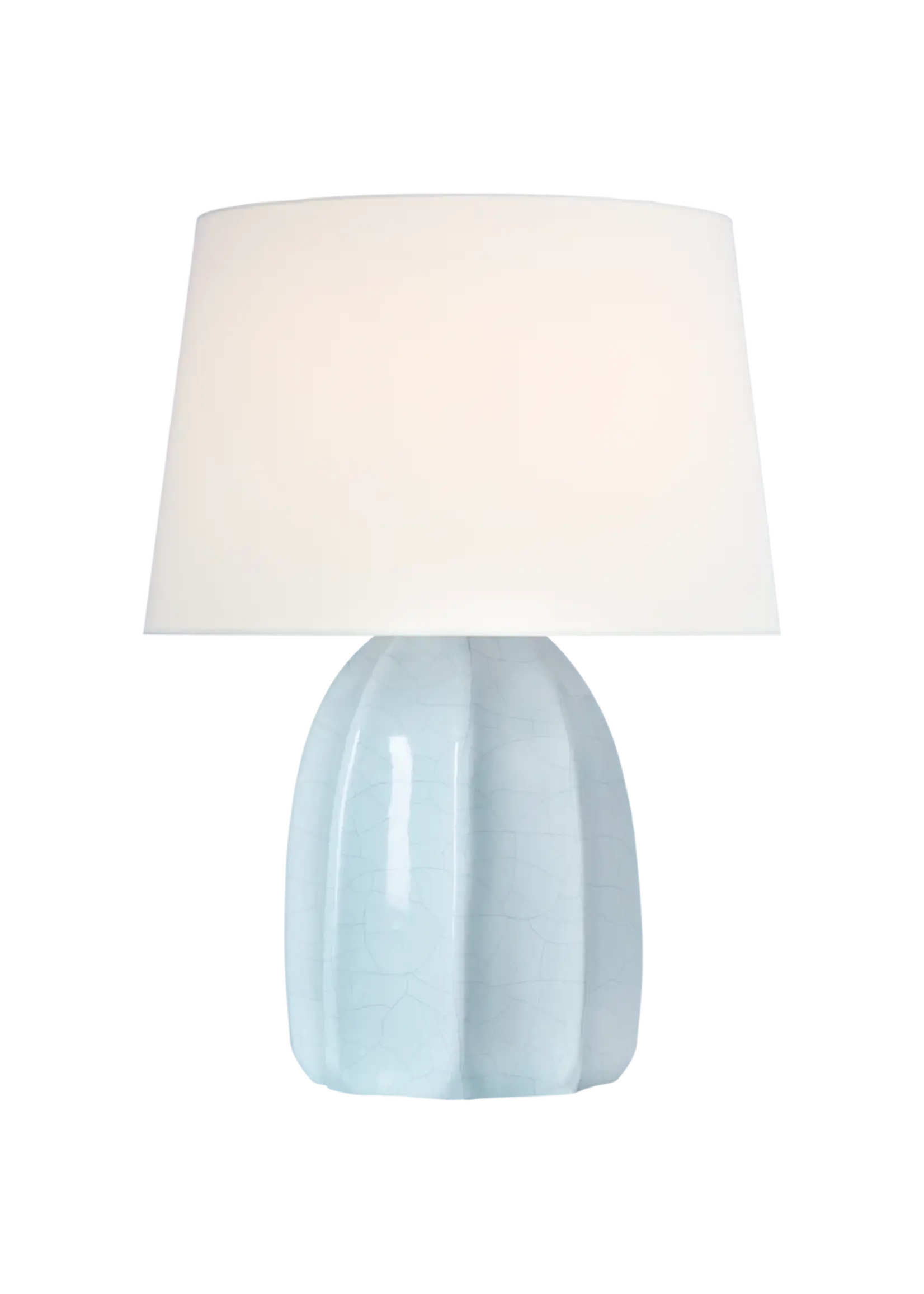 Visual Comfort & Co. Melanie 12" Cordless Accent Lamp in Crackled Moonseed with Linen Shade, Bulb and Charging Cord