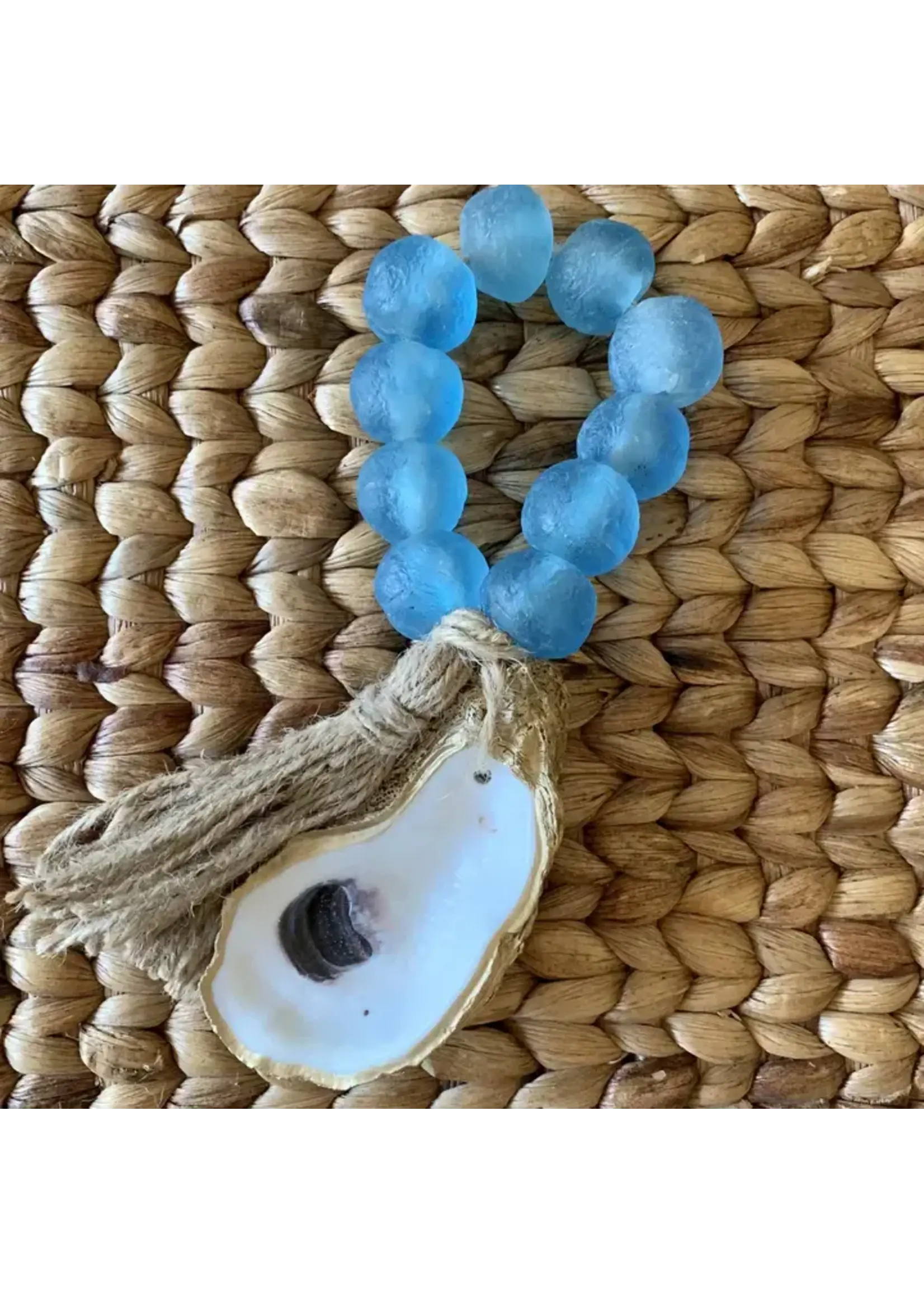 The Gilded Shell The Tide Pool - Marine Blue Sea Glass & Oyster Tassel