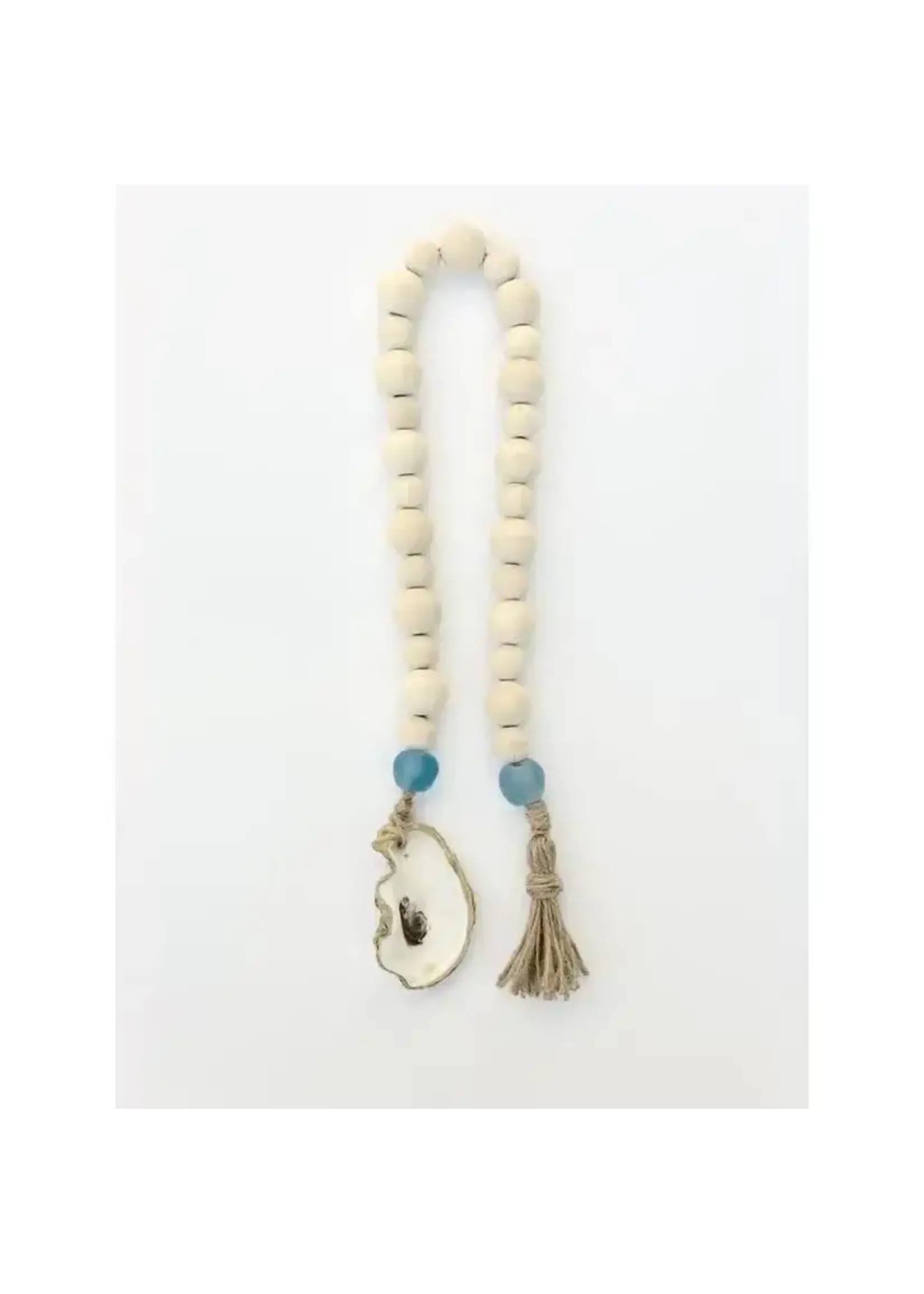 The Gilded Shell The Estuary - Aqua Sea Glass, Wood Bead & Oyster Tassel