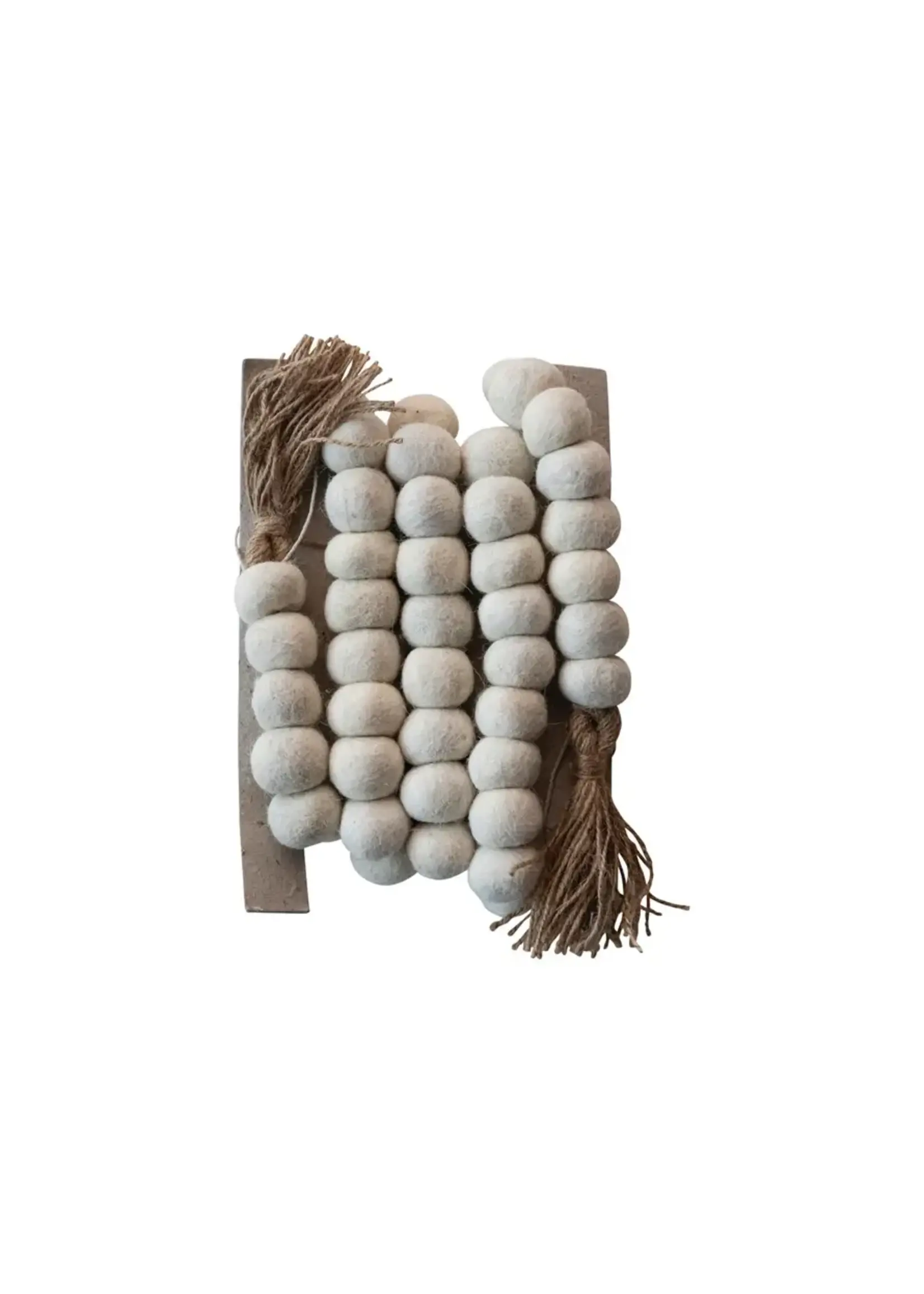 Creative Co-Op Handmade Wool Felt Ball Garland w/ Jute Tassels, Cream