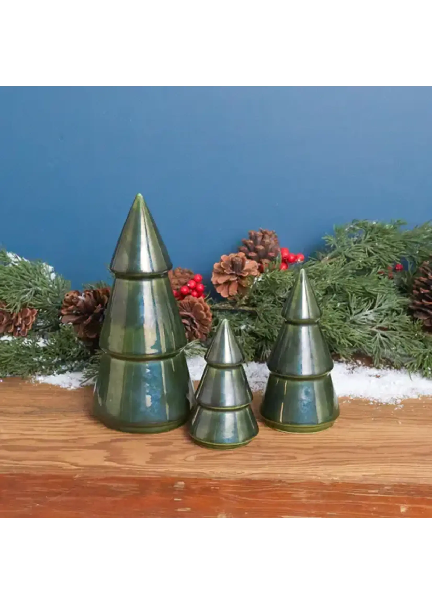 BeHome Green Metallic Star Stoneware Tree, 4"