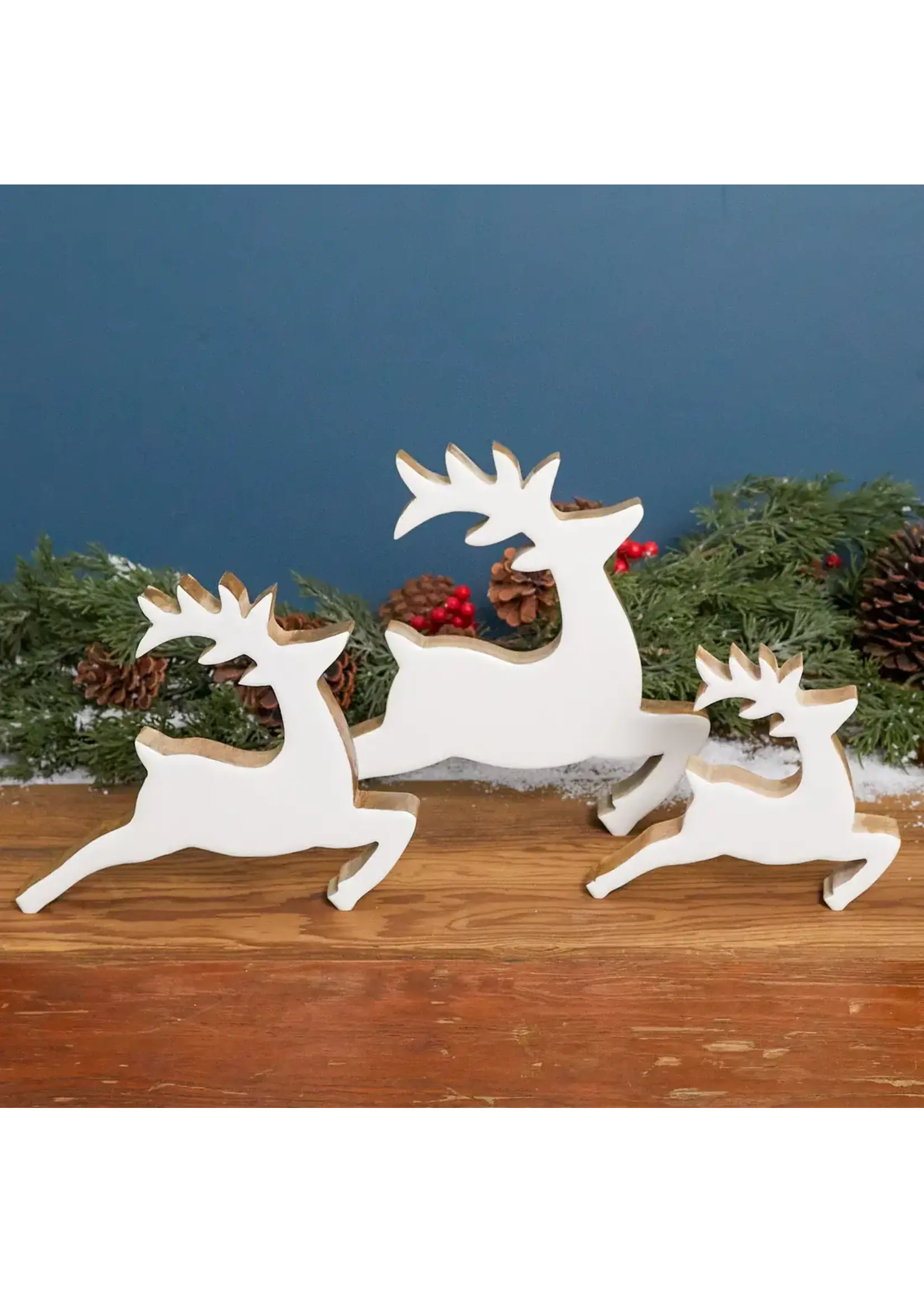 BeHome Mango Wood & Enamel Prancing Reindeer, Large