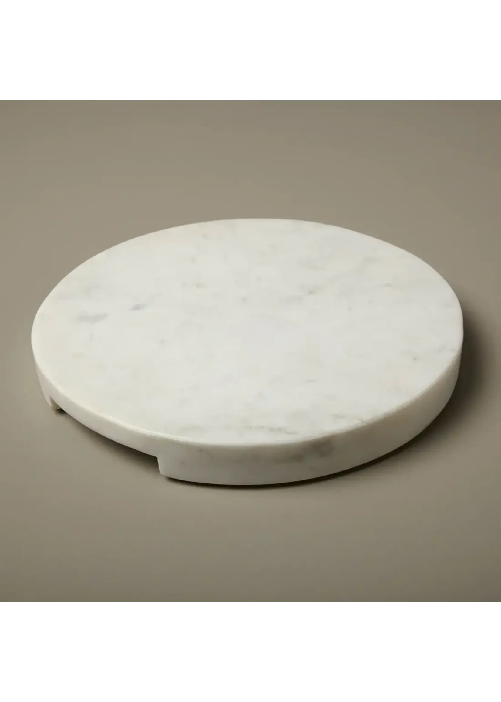 White Marble Thick Round Board with Handle Grooves