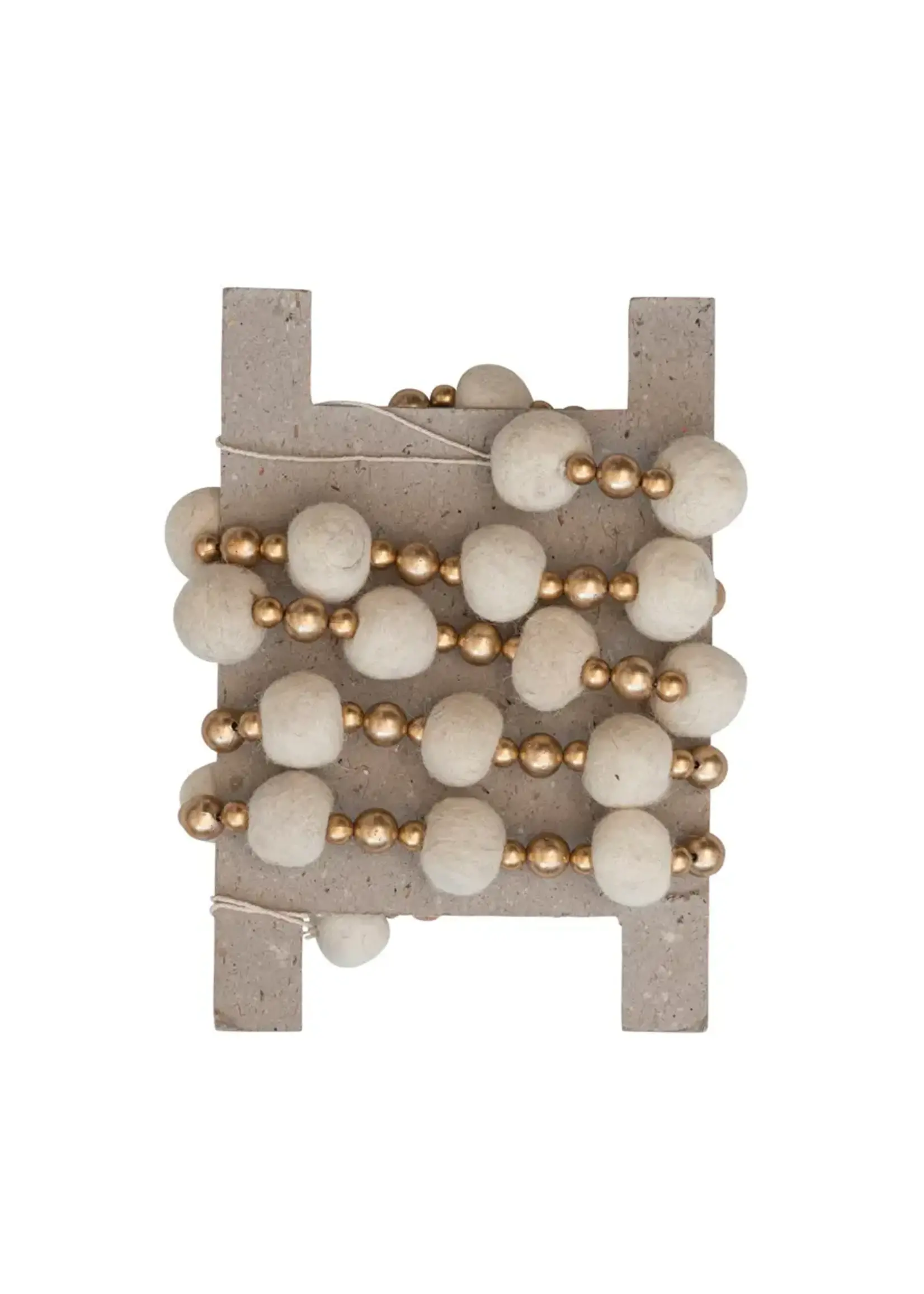 Creative Co-Op 72" L Wool Felt Ball Garland Cream Color & Gold Finish