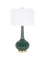 Old World Design LLC Stella Dark Green Ceramic Table Lamp with Linen Shade