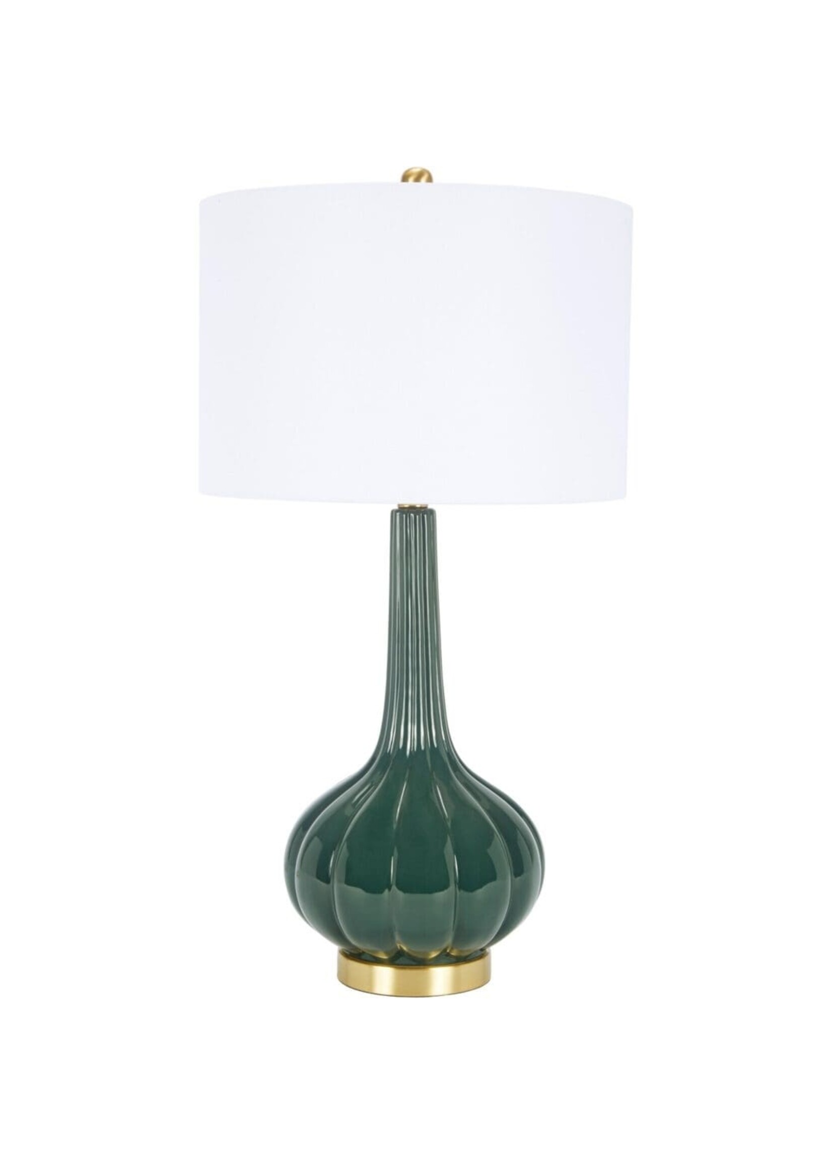 Old World Design LLC Stella Dark Green Ceramic Table Lamp with Linen Shade