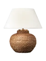 Visual Comfort & Co. Avedon 11" Cordless Accent Lamp in Natural Rattan with Linen Shade