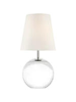 Visual Comfort & Co. Terri 12" Cordless Accent Lamp in Crystal with Linen Shade, Bulb and Charging Cord